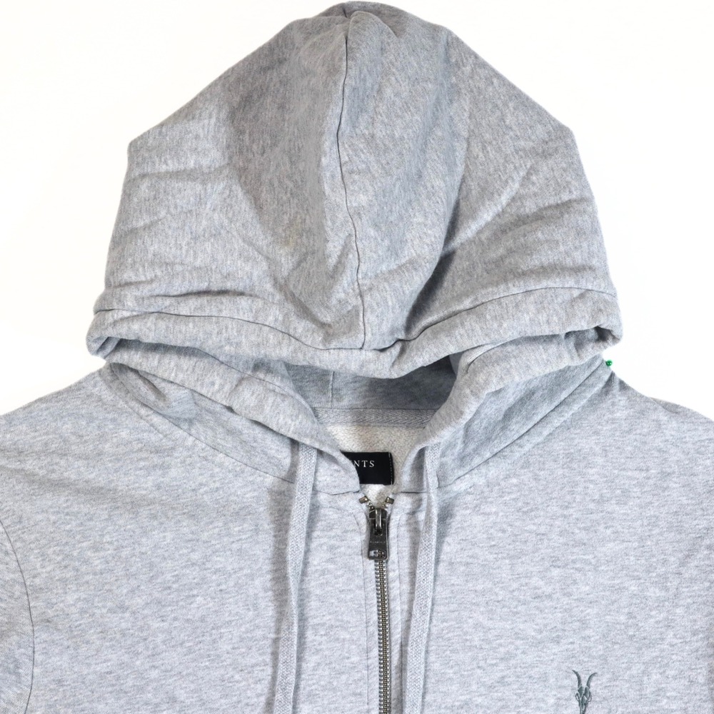 AllSaints Zip Hoodie Mens Large Grey Cotton Ramskull Embroidered Casual Jacket - Picture 4 of 11